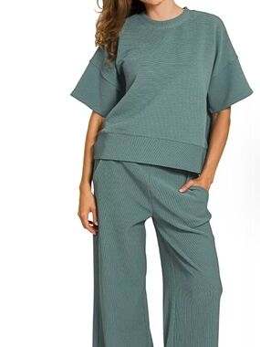 Zenana Outfitters Sage Green Wide-Leg Knit Set